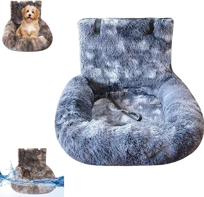 Dog Car Seat Bed, Fluffy Pet Travel Seat, Removable Washable Cushion, Non-Slip Bottom, Protects Car from Dirt/Scratches, Suitable for Small, Medium Dogs/Cats & All Vehicles (Blue)