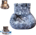 Dog Car Seat Bed, Fluffy Pet Travel Seat, Removable Washable Cushion, Non-Slip Bottom, Protects Car from Dirt/Scratches, Suitable for Small, Medium Dogs/Cats & All Vehicles (Blue)