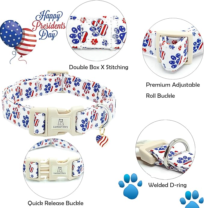 Lionheart glory American Flag Dog Collar, 4 of July Patriotic Independence Day Dog Collar Heavy Duty Adjustable Dog Collars for Medium Dogs Pet Gift Summer Collars Dog Cute Collars