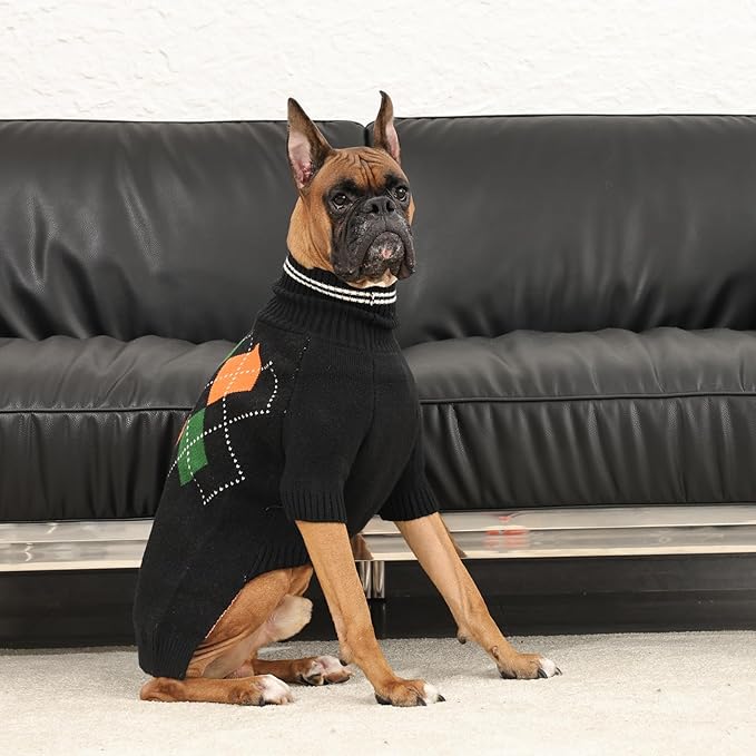 Dog Sweater for Medium Large Dogs, Cold Weather Cable Knit Pullover, Thick Warm Turtleneck Winter Clothes for French Bulldog, Labrador, Golden Retriever, German Shepherd, Great Dane- Blue M