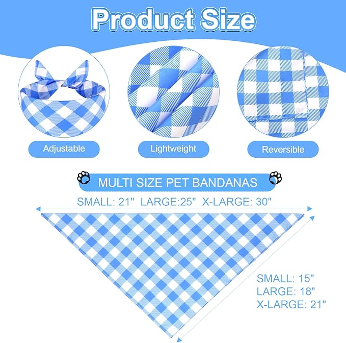 Dog Bandanas Boy Small 2PCS, Summer Spring Blue Scarf, Durable Triangle Reversible Bibs Handkerchief for Puppy Pet