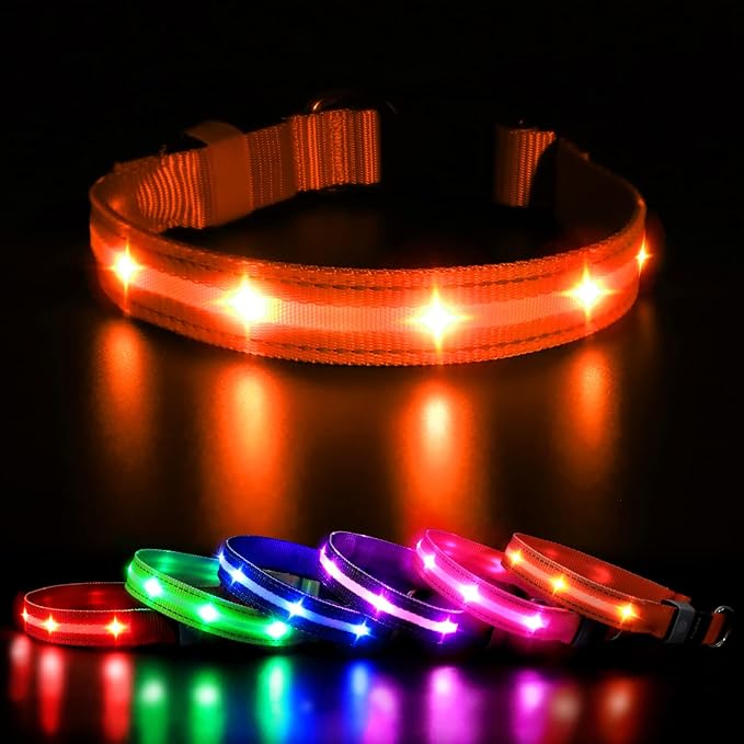 MASBRILL Led Dog Collar, Rechargeable Water-Resistant Flashing Glowing Night Safety Adjustable Illuminated Collar