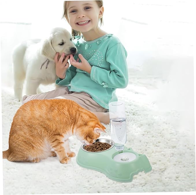 Kisangel 1set Automatic Dual Pet Feeder Water Dispenser Opaque Food Bowl for Dogs and Cats Non- Design Convenient Two-one Feeding for Busy Pet Owners