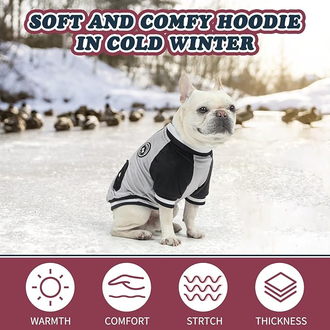 BEAUTYZOO Dog Sweaters for Small Medium Large Dogs, Dog Hoodie Warm Fleece Dogs Winter Clothes Cute Stylish Boy & Girl Dog Sweatshirts, Grey Sport Coats Baseball Uniform Jackets for Puppy, M