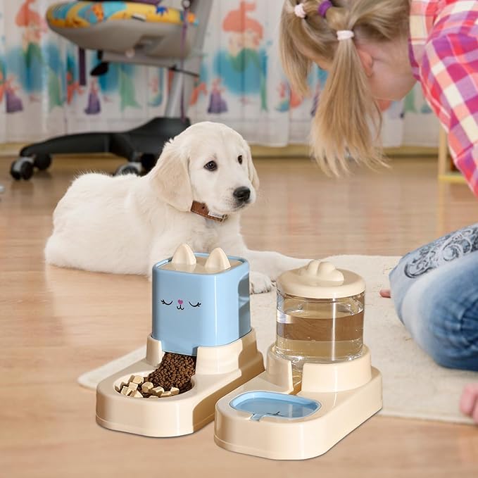 Automatic Cat Feeder, Auto Fill Cat Water Bowl, Cat Food Dispenser, Anti-Slip Automatic Pet Waterer, Large Capacity Cat Water Dispenser, Cute Dog Feeding Bowls (B)