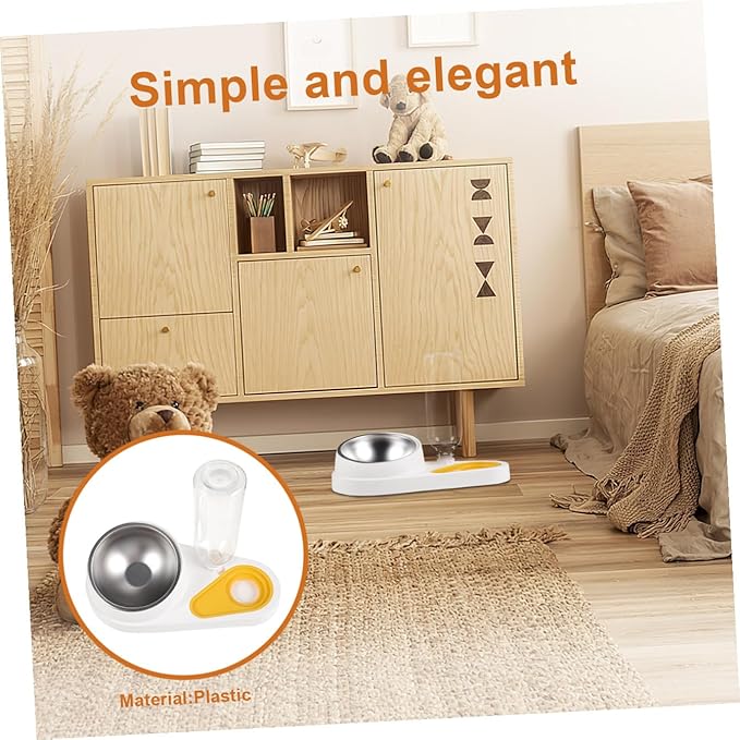 Ciieeo Automatic Pet Feeder and Water Dispenser Bowl, Anti-Skid White Dog Cage Food Bowl, Spill-Proof Pet Feeding Supplies for Cats and Dogs
