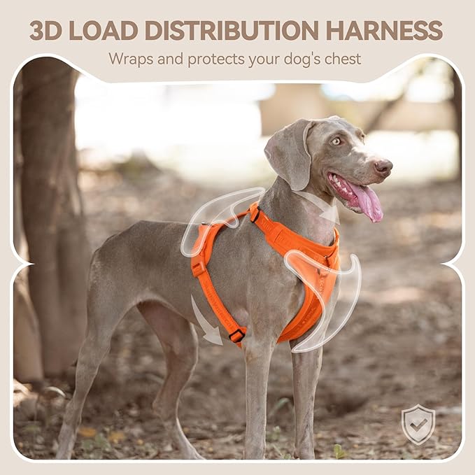 No Pull Dog Harness with Lycra, Three-Point Force Dispersion & 3D Padding, Adjustable Breathable Mesh for Small Medium Large Dogs(Orange,S)
