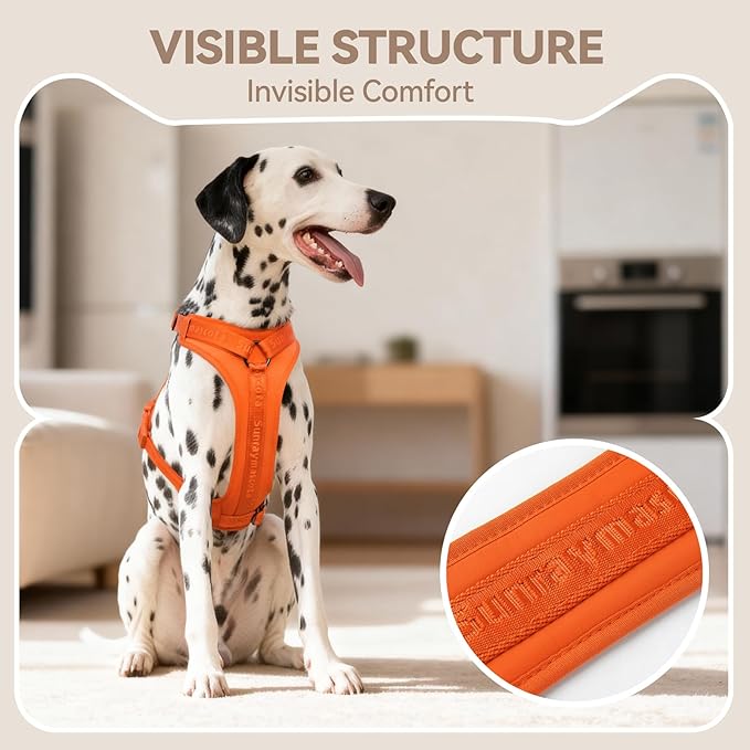 No Pull Dog Harness with Lycra, Three-Point Force Dispersion & 3D Padding, Adjustable Breathable Mesh for Small Medium Large Dogs(Orange,XL)