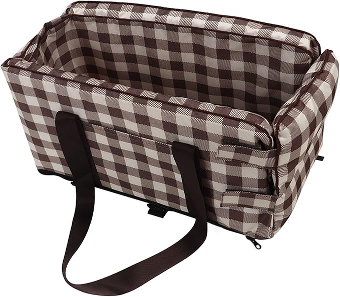 Dog Car Seat, Plaid Square Dog Car Seat, Soft Waterproof Dog Car Seat, Portable Stable Dog Armrest Booster Seat with Adjustable Pillow Pet Seat for Dogs and Cats