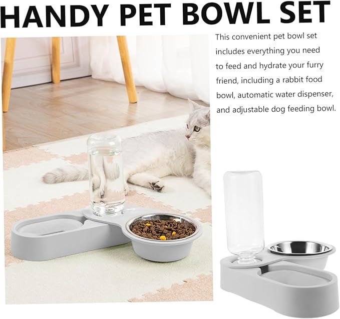 Milisten Household Cat Water Dispenser Automatic Feeder Stainless Steel Dual Bowl Design for Cats and Pets Convenient Pet Feeding Gray