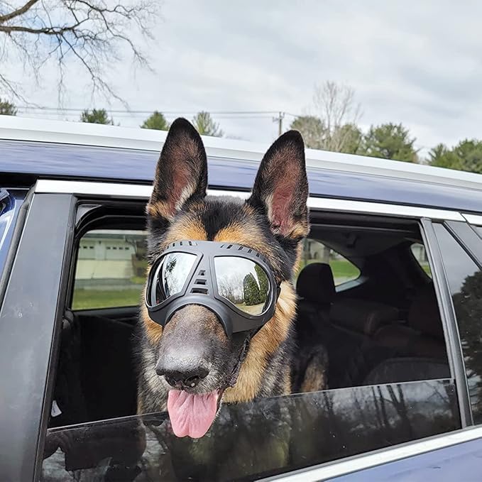 Namsan Dog Goggles for Large Dogs, Wide Snout & Soft Frame, Tactical Driving Sunglasses for Dogs Medium to Large Breed, Anti-UV Dog Eye Protection, Windproof Dustproof, Adjustable, Black