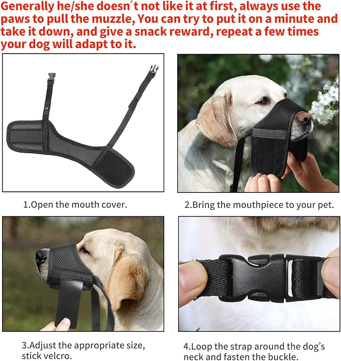 HEELE Dog Muzzle,Soft Nylon Muzzle Anti Biting Barking Chewing,Air Mesh Breathable Drinkable Adjustable Loop Pets Muzzle for Small Medium Large Dogs 4 Colors 4 Sizes (Black, L)