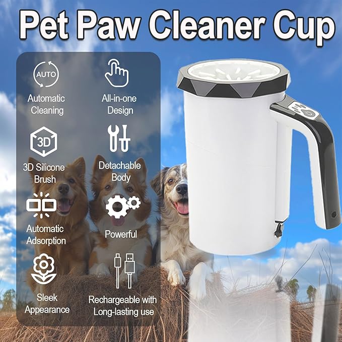 Dog Paw Cleaner, Washer with Soft Silicone Brush, Rechargeable Automatic Pet Paw Cleaner Cup for Small Medium Dogs and Cats