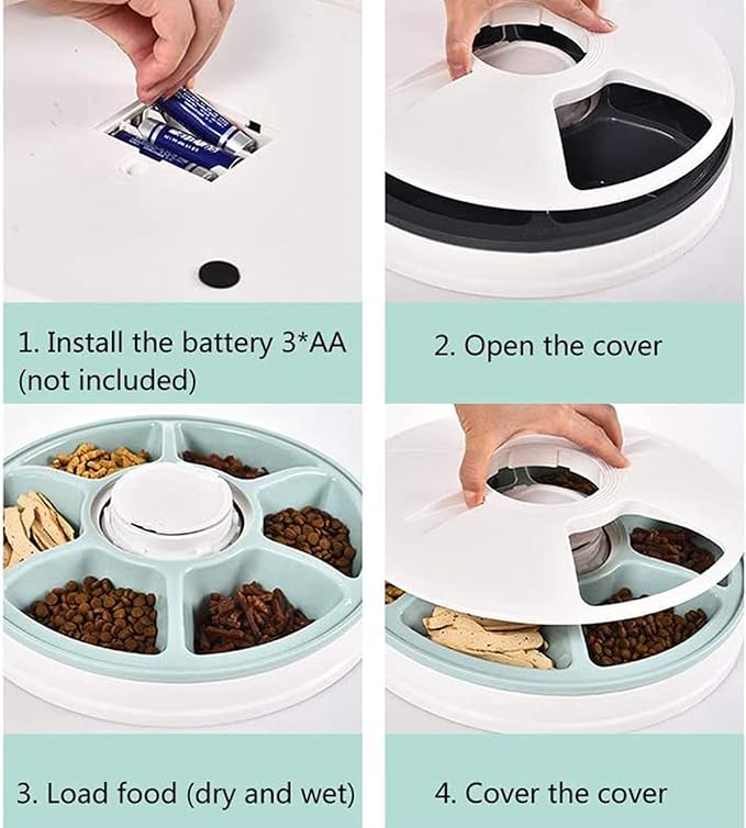 Automatic Cat Feeder Auto Cat Food Dispenser Smart Cat Feeder for Dogs, Cats & Small Animals W/Programmable Timer with 6 Meals Suitable Wet & Dry Food with Voice Reminder