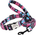 Cute Custom Dog Collar Leash Personalized Fruit Print Nylon Dog Collar Lead Engraved Name ID for Small Medium Large Dog Pitbull 160 Rose Set S