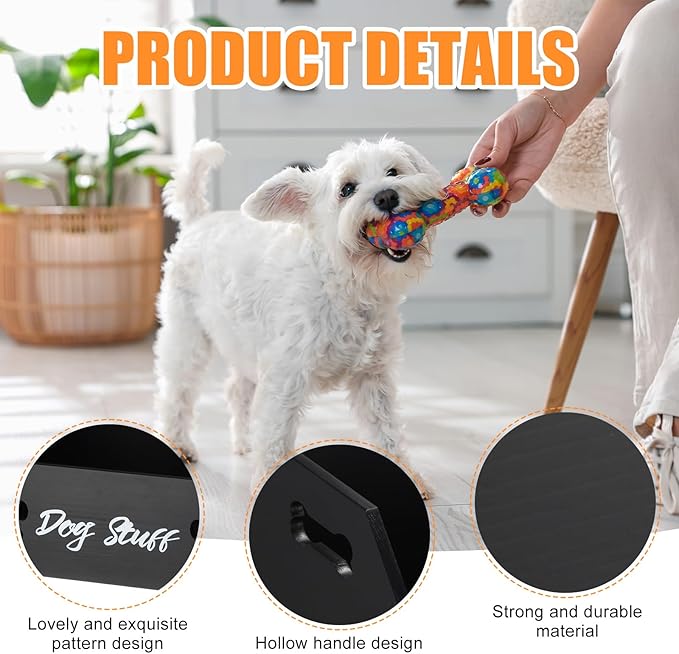 Leinuosen Large Dog Toy Bin Basket, 20 Inch Large Stuff Toy Storage Basket Bin with Bone Handle Cutout Pattern Pine Container for Organizing and Storage Dog Leash Chew Toys(Black, Undivided)