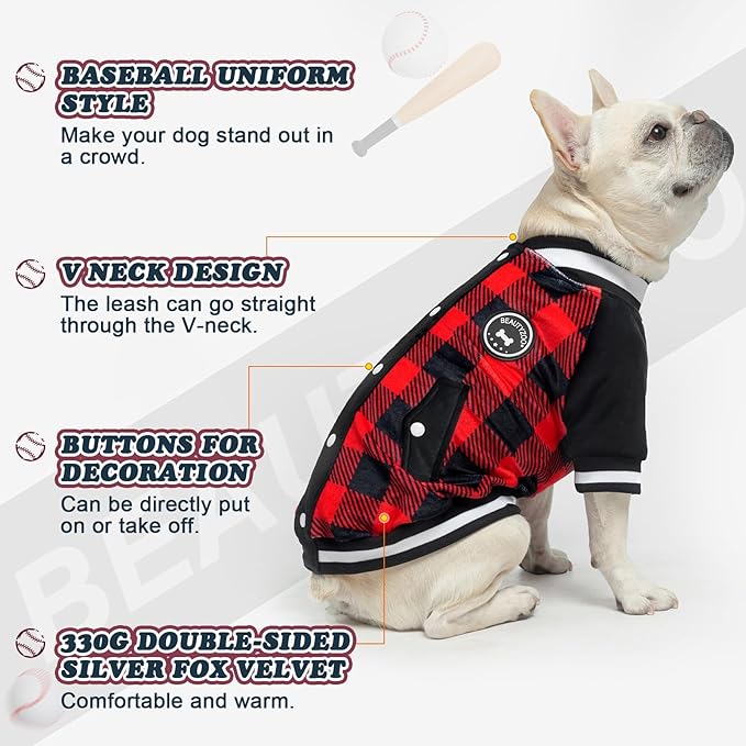 BEAUTYZOO Dog Sweaters for Small Medium Large Dogs, Dog Hoodie Warm Fleece Dogs Winter Clothes Cute Stylish Boy & Girl Dog Sweatshirts, Red Sport Coats Baseball Uniform Jackets for Puppy, SM