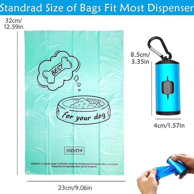 Aluminum Dog Poop Bags Holder with Carabiner Metal Pet Waste Bags Dispenser with Hook and Loop Fastener and Elastic Cord to Carry Used Bags (Blue)