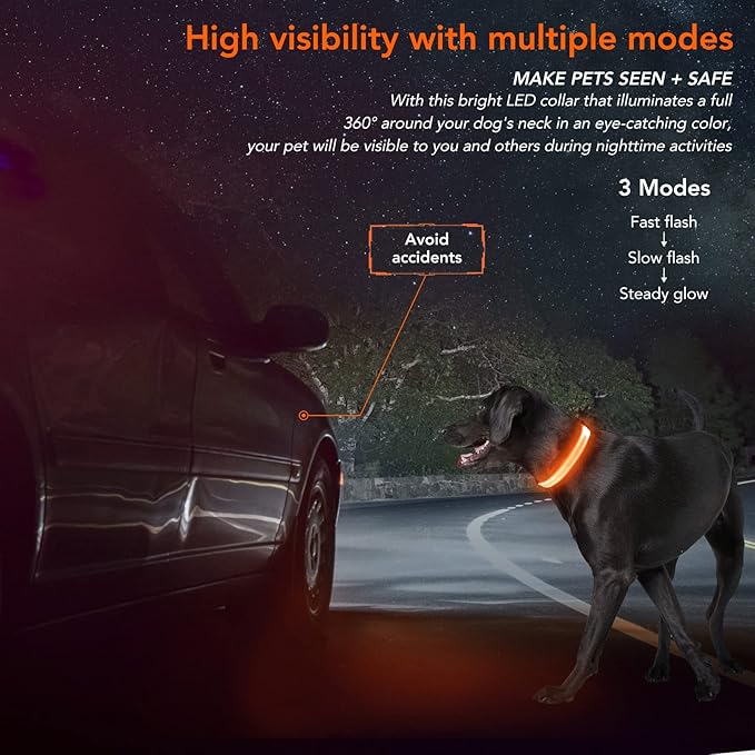 LED Dog Collar - Adjustable, Waterproof, Glow in Dark for Night Walking, Medium Large Dogs