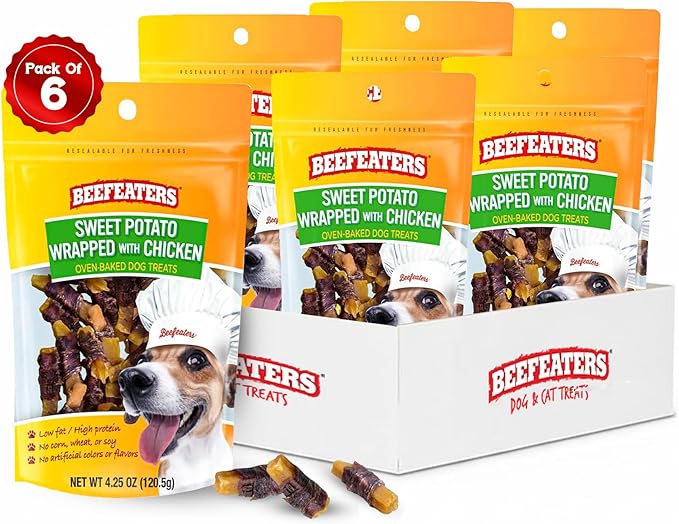 Beefeaters Sweet Potato Wrap with Chicken – Dog Treat. No Corn, Wheat, Soy or Gluten, Low Fat, Whole Muscle Jerky, Ideal for Training & Snacks