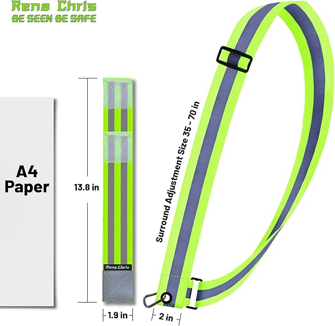 Rena Chris Reflective Running Gear, Reflective Sash, Night Dog Walking Safety Gear, High Visibility Reflective Safety Running Belts for Women, Night Jogging Safety Gear Reflective Belt and Armband