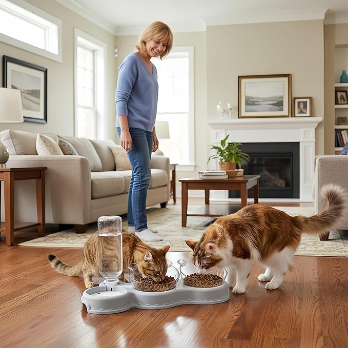 Automatic Pet Feeder, Cat Water Food Set for Small Medium Large Pets, Durable Pp+pc Material with Easy Refill Water Bottle and Bowl Design, Perfect for Indoor Daily Feeding Vacation or Night Use