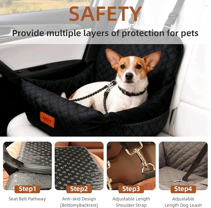 Dog Car Seat for Small Dogs, Fully Detachable and Washable Pet Booster Car Seats, Pet Travel Home Bed Ultra Soft Fabric, Adjustable Straps,Easy to Install, Black