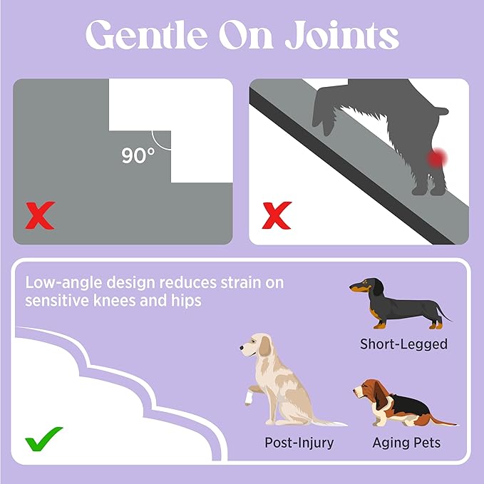 Lesure Dog Stairs for Small Dogs Pet Steps Ramp for High Bed and Couch with CertiPUR-US Certified Foam with Non-Slip Bottom, Grey, 4 Steps