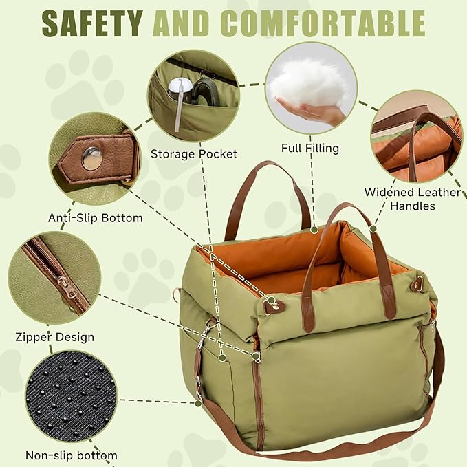 [JINWEIPRO] Dog Car Pet Safety Seat - Crash-Tested, Secure Harness & Comfortable Cushion - Suitable for Small to Medium Pets (Up to 30lbs) - Easy Installation