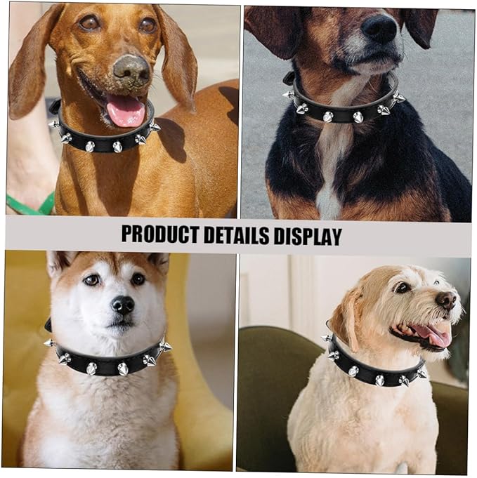 IMIKEYA Rivet Dog Collar Adjustable Studded Pet Neck Collar Sturdy Leather 2.0cm Wide Black for Medium Dogs and Cats