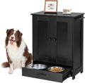 ALINE FURNITURE Dog Feeding Station with Storage Cabinet and 2 Elevated Dog Bowls, Hidden Pet Feeder Station Wood, Dog & Cat Storage Organizer, Black