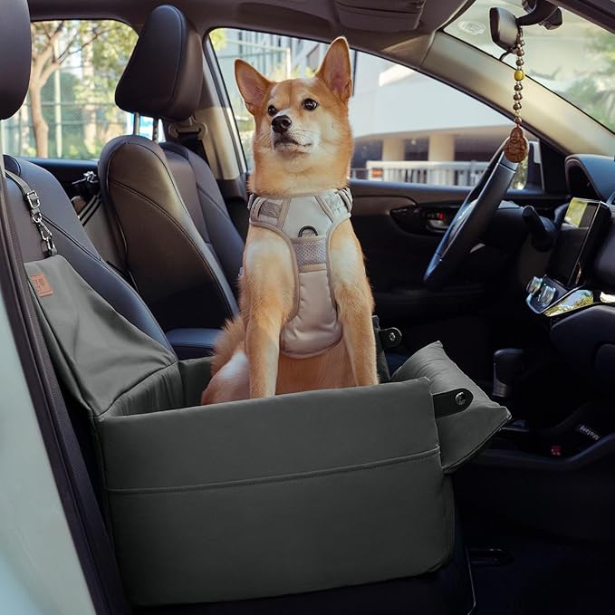 FUNNY FUZZY Pet Car Seat for Small Dogs, Waterproof Dog Booster Car Seats, Faux Leather Travel Pets Vehicle Bed with Thick Cushion, Carseat for Cats, Abyss Blue