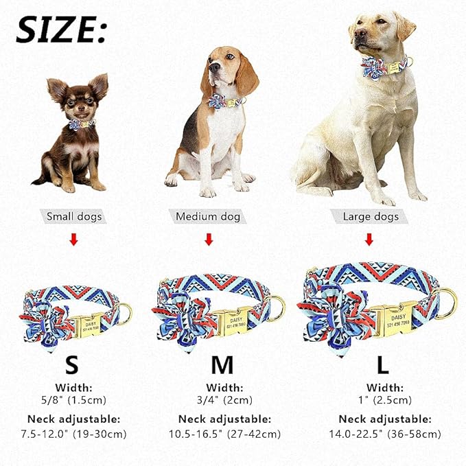 Custom Flower Dog Collar Nylon Floral Printed Pet Dog Collars Personalized Puppy Collar for Small Medium Large Dogs Cat Pitbull 152 Red S