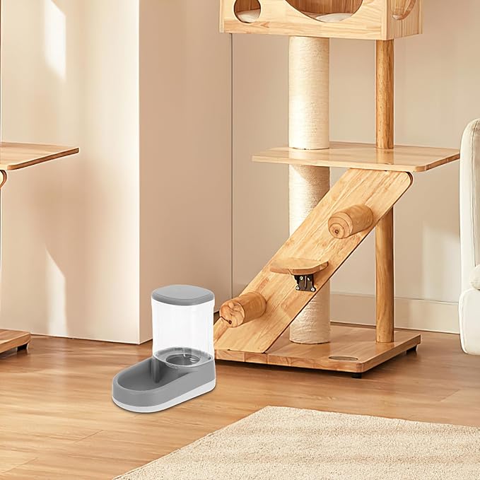 VICASKY Automatic Dog Cat Food Dispenser and Gravity Water Bowl, 3.5l Capacity, Gray Plastic Pet Feeder with Drinking Water Station for Indoor and Outdoor Use