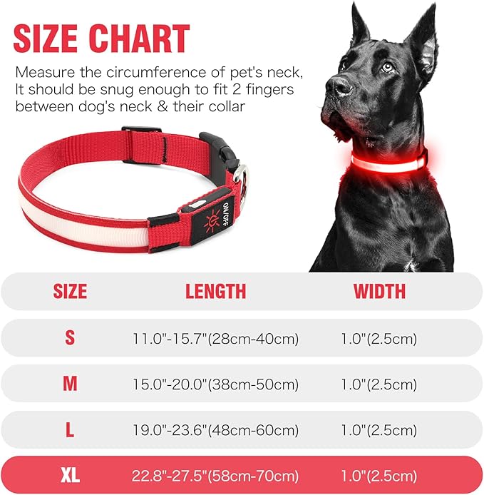 Illumifun LED Dog Collar, USB Rechargeable Light Up Dog Collars, Flashing Dog Collar Light for Your Dogs Walking at Night (Red, X-Large)