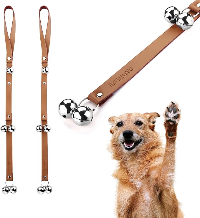 Leather Dog Doorbells for Door Knob, Dog Bells to Go Outside & Puppy Potty Training, Adjustable Brass Dog Bell, Makes Training Your Puppy a Breeze.