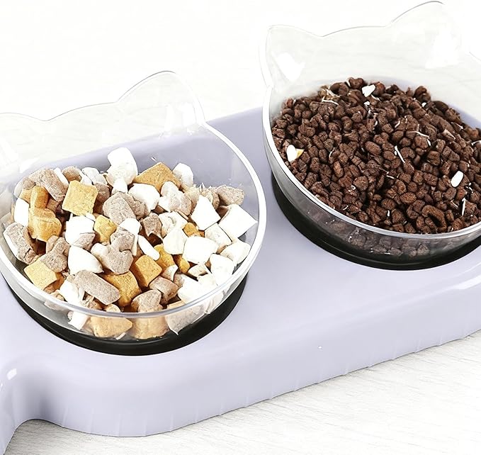Cat Food Dispenser – Automatic Anti-Tip Feeding Bowl Set, 15 Degree Tilted Dog Feeder for Pets, Practical Feeding Solution for Puppies Kittens Dogs, Easy to Use Stable Design Function, Pet Category To