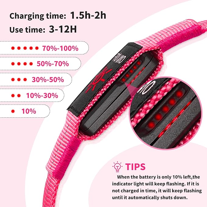 Light Up Dog Collars, LED Dog Collar Light Adjustable USB Rechargeable Super Bright Safety Light Glowing in The Dark Reflective Dog Collar for Medium Large Small Dogs
