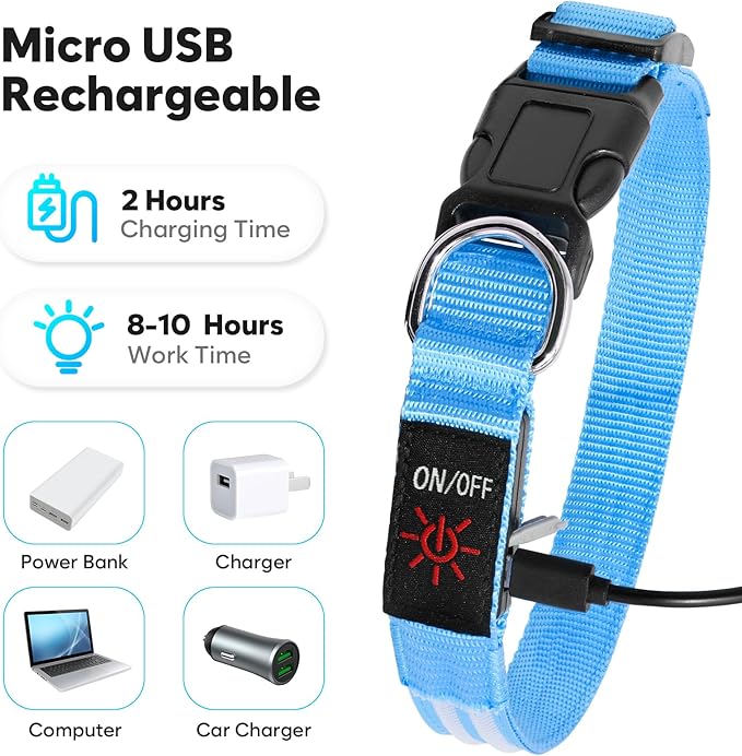 Light Up Dog Collar - Rechargeable LED Dog Collar Light Glow in The Dark Puppy Collar, Dog Camping Gear Adjustable Dog Collars for Small Dogs(Small, Blue)