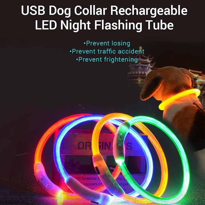 Dog Collars Light Up Rechargeable for Night Walking,Durable LED Dog Collar,Adjustable Lighted Dog Collar for Small Medium Large Dog