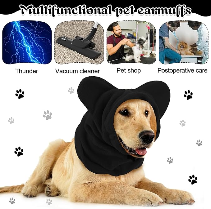 Winter Dog Hats Quiet Ears for Dogs Ear Muffs Pet Neck Warmer Scarf Hoodie Noise Protection Cover Beanie Head Wrap Costume for Pet Dog Cats(Black,M)