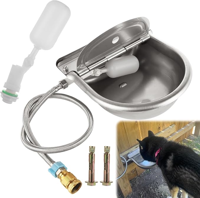 Automatic Water Dispenser for Dogs, Automatic Dog Water Bowl with Float Valve, 304 Stainless Steel Auto Fill Dog Water Bowl Outdoor Dispenser for Livestock, Chicken, Cow, Horse