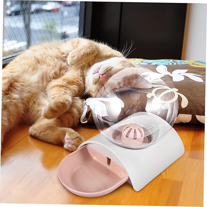1PC Large Capacity Pet Automatic Water Dispenser Durable Transparent Bubble Water Bowl for Dogs Cats Lightweight Design Easy to Clean for Home Outdoor Use Pink