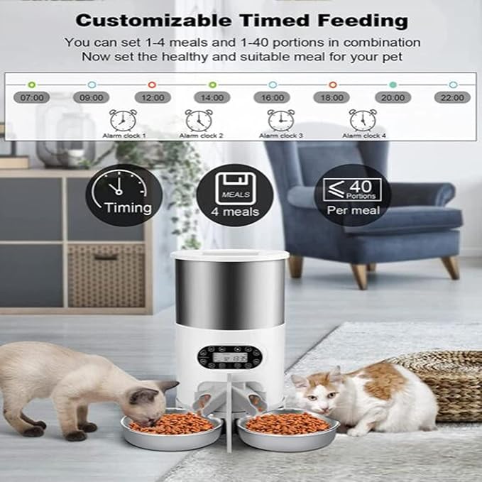 6.5L Automatic Cat Feeder for Multiple Cats, Cat Dry Food Dispenser with Voice Record, Timed Cat Feeder Pet Feeder Dog Food Dispenser Automatic Feeder for Cats Dogs