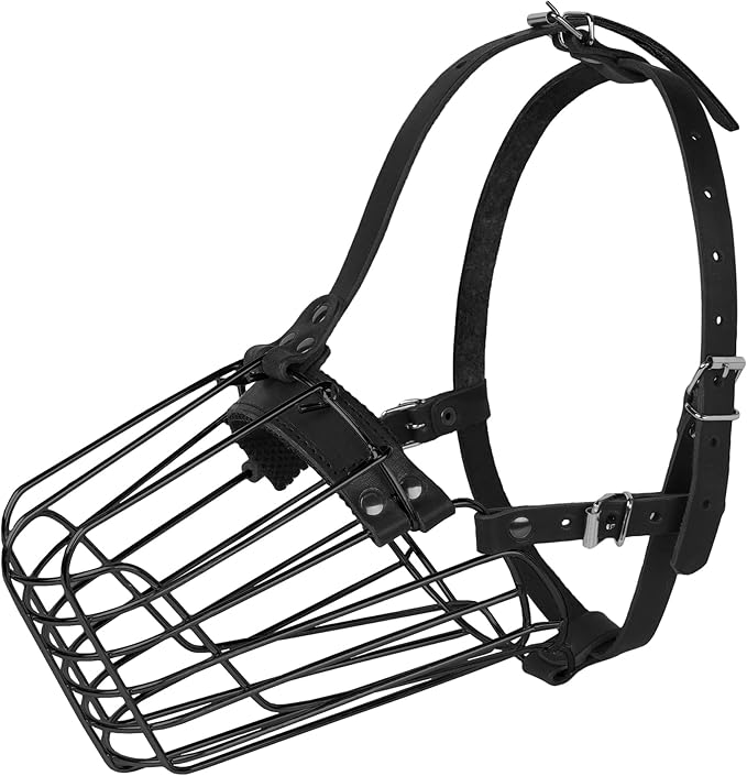 German Shepherd Dog Muzzle Metal Basket for Medium Large Dogs Adjustable Durable Leather Straps Secure Wire Mask for Biting Chewing Barking (M - Size)