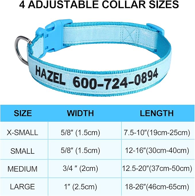 Personalized Glow in The Dark Embroidered Dog Collar, Luminous Custom Dog Collar with Name and Number, Fluorescent Glow Lighted Dog Collars for Night Adjustable Length Fits All Dogs