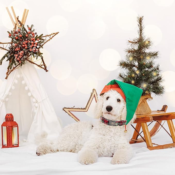 Elegant little tail Dog Collar, Christmas Red Plaid Pet Collar Cute Dog Collars Male or Female Pet Gift Adjustable Dog Collar for Small Dogs