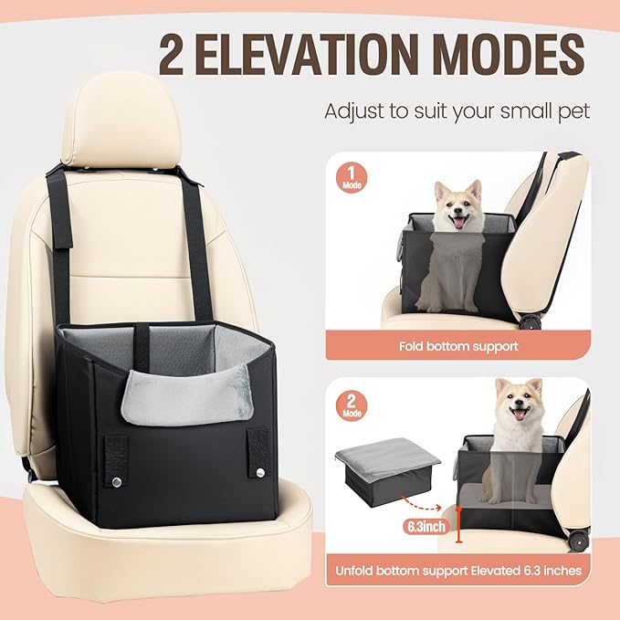 Dog Car Seat for Small Dogs or Medium Size Dog Portable Car Booster Seat for Dogs with Harness and Thick Cushion, Perfect for Small Pet up to 25lbs (Black)