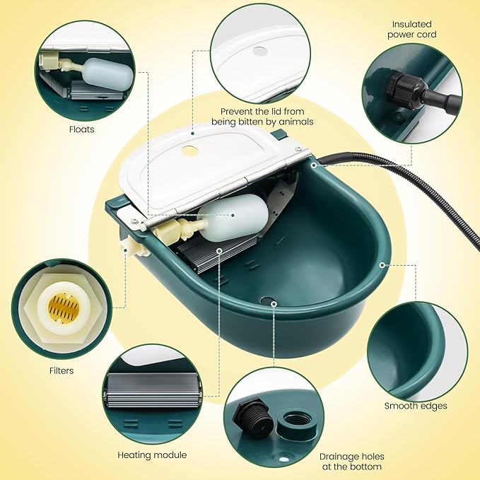 Heated Water Bowl for Outdoor Cats & Dogs, Automatic Winter Pet Bowl Ice Free & BPA Free, Heated Dog Water Bowl with Thermostatic Control, Anti Chew Cord for Chicken Pet