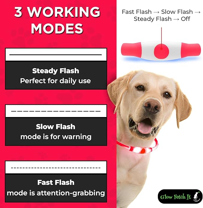 LED Dog Collar, Waterproof Light Up Dog Collar Rechargeable, Dog Safety Necklace for Night Walking, Adjustable Cut-to-Fit Silicone Collar Small Medium Large Dog 27.5” Cuttable (Red)
